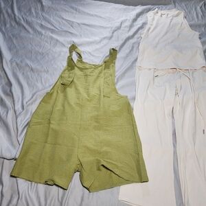 Green Sleeveless Top and White Pants Set